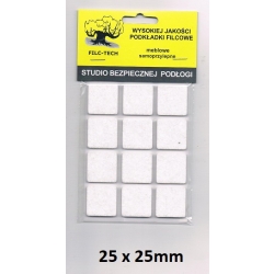 FILC Podkładki filcowe 25x25mm BIAŁE / blister 12 szt / meblowe samoprzylepne / 4040 / KWADRAT